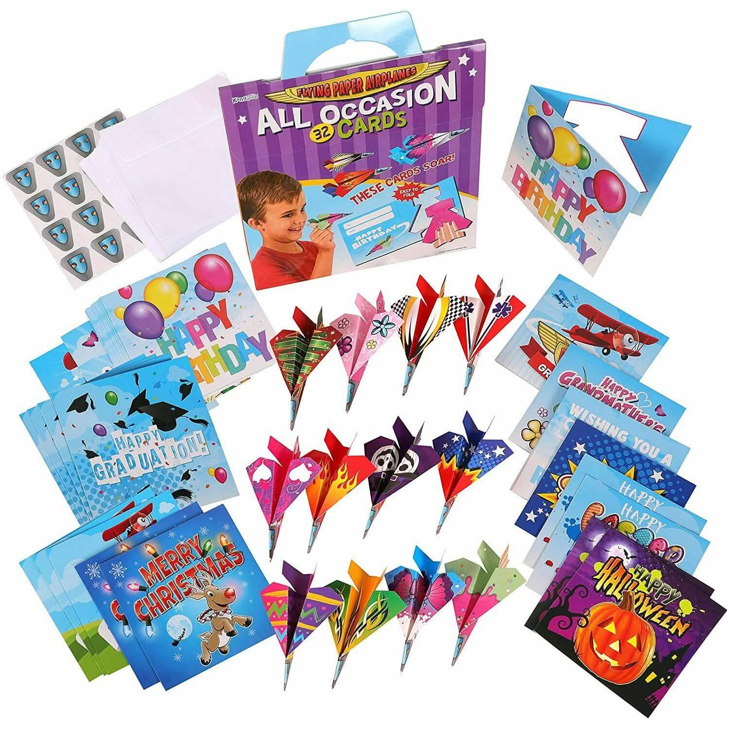 32 Folding Paper Airplanes All Occasion Greeting Cards with Envelopes and Stickers