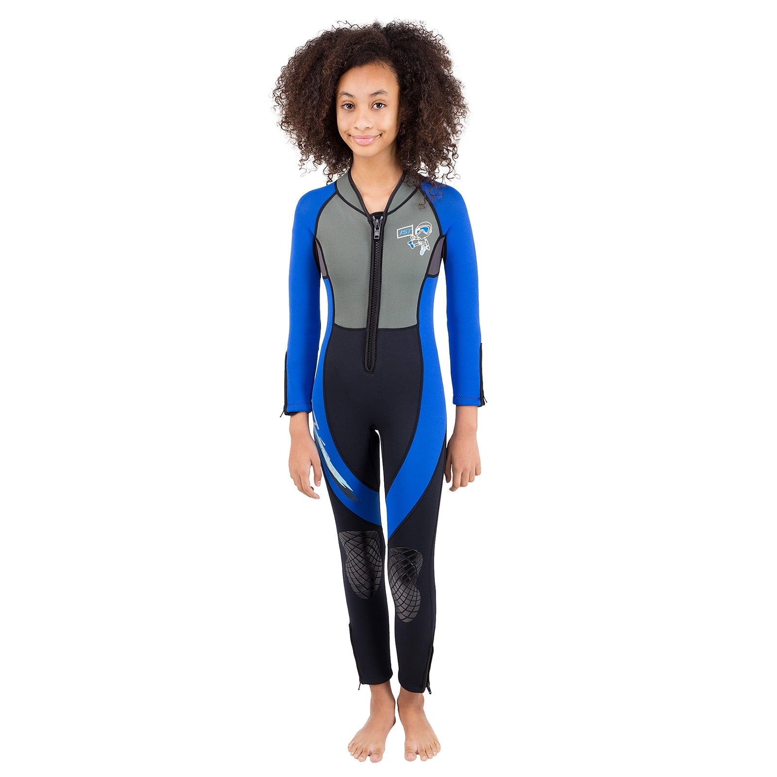 IST WSK-80 Kids 3mm Full Length Wetsuit with Super Stretch Panels (Blue, Small)