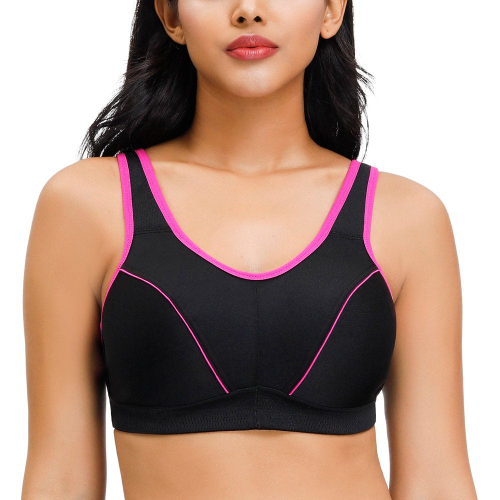 Deyllo Women'S High Impact Full Coverage Wireless plus Size Sports Bra, Beige 44D