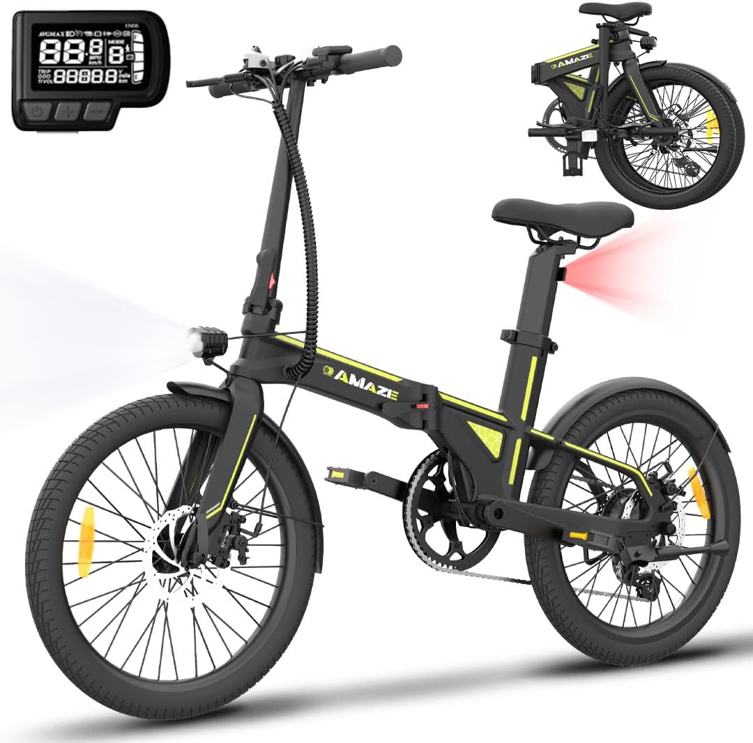 Amaze Electric Bike for Adults | UL2849 Safe Folding Ebike | 420W Peak Motor 20*2 Inch Tire | Speed up to 32Km/h Range upto 67Km | Rust-Resistant Magnesium Alloy E-bike with Cadence Sensor
