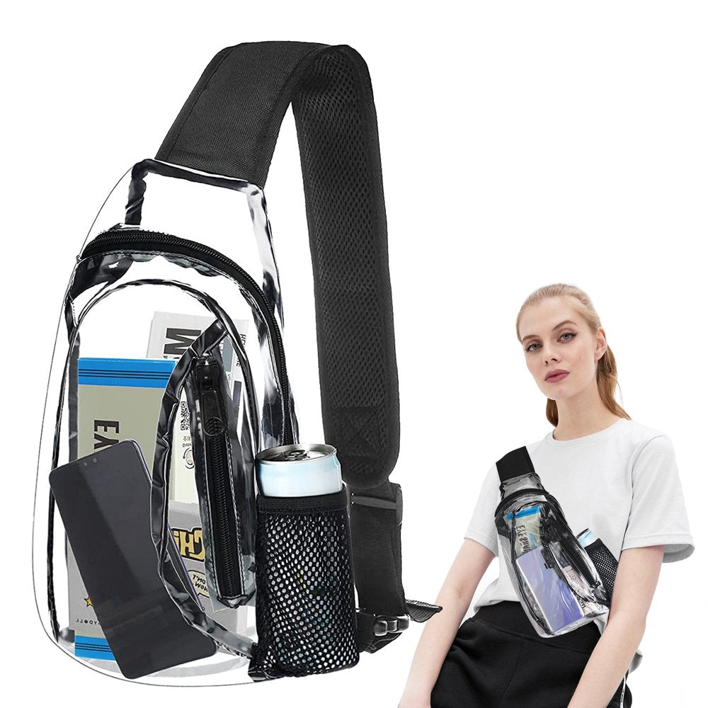 Clear Sling Bag, Eeekit Stadium Approved Clear PVC Sling Bag, Waterproof Clear Crossbody Shoulder Backpack for Women Men, Transparent Casual Chest Daypack for Hiking Stadiums Concerts