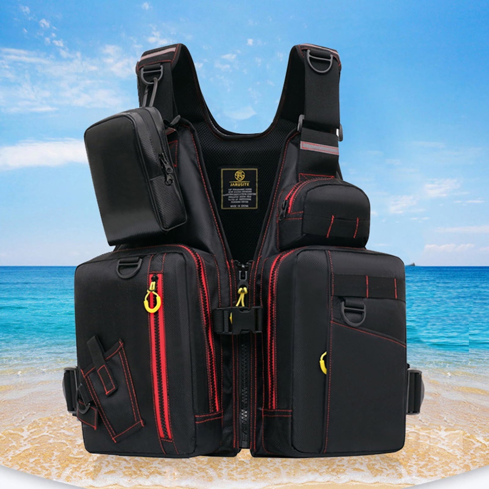 Hesroicy High Buoyancy Life Jacket with Buckle Adjustable Protective Multi Pockets Fishing Vest Water Sports Supplies