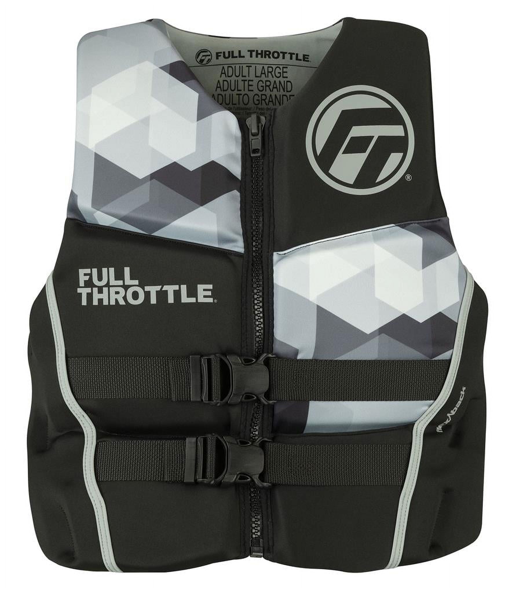 Full Throttle Mens Rapid-Dry Flex-Back Life Jacket XL Grey