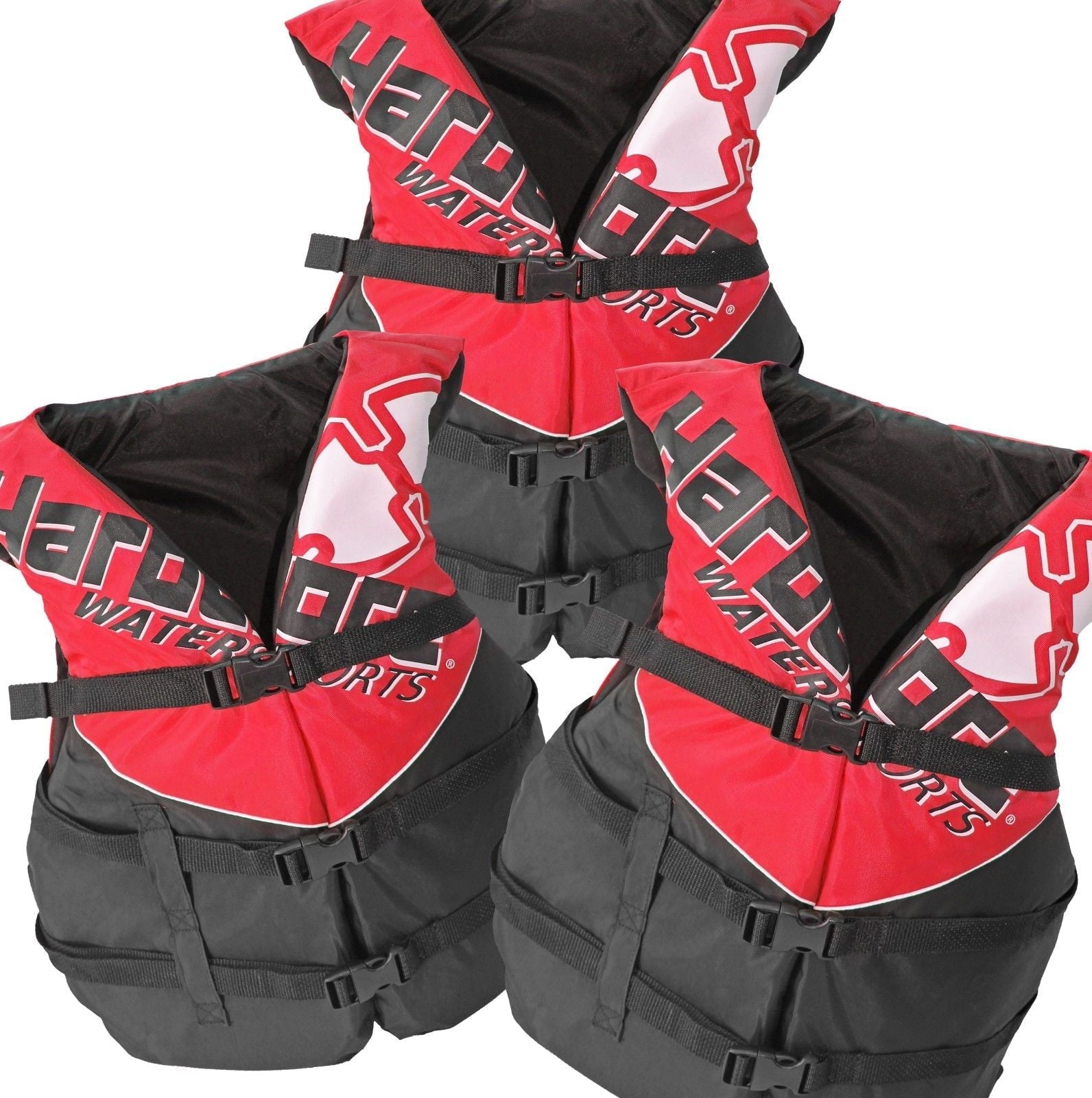 Hardcore Water Sports 3 Pack Hardcore Adult Life Jacket PFD Type III Coast Guard Ski Vest HC110 Red