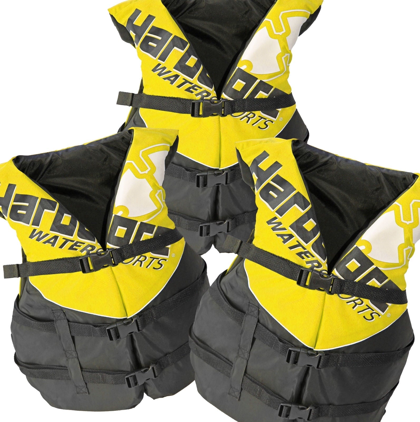 Hardcore Water Sports 3 Pack Hardcore Adult Life Jacket PFD Type III Coast Guard Ski Vest HC110 Yellow