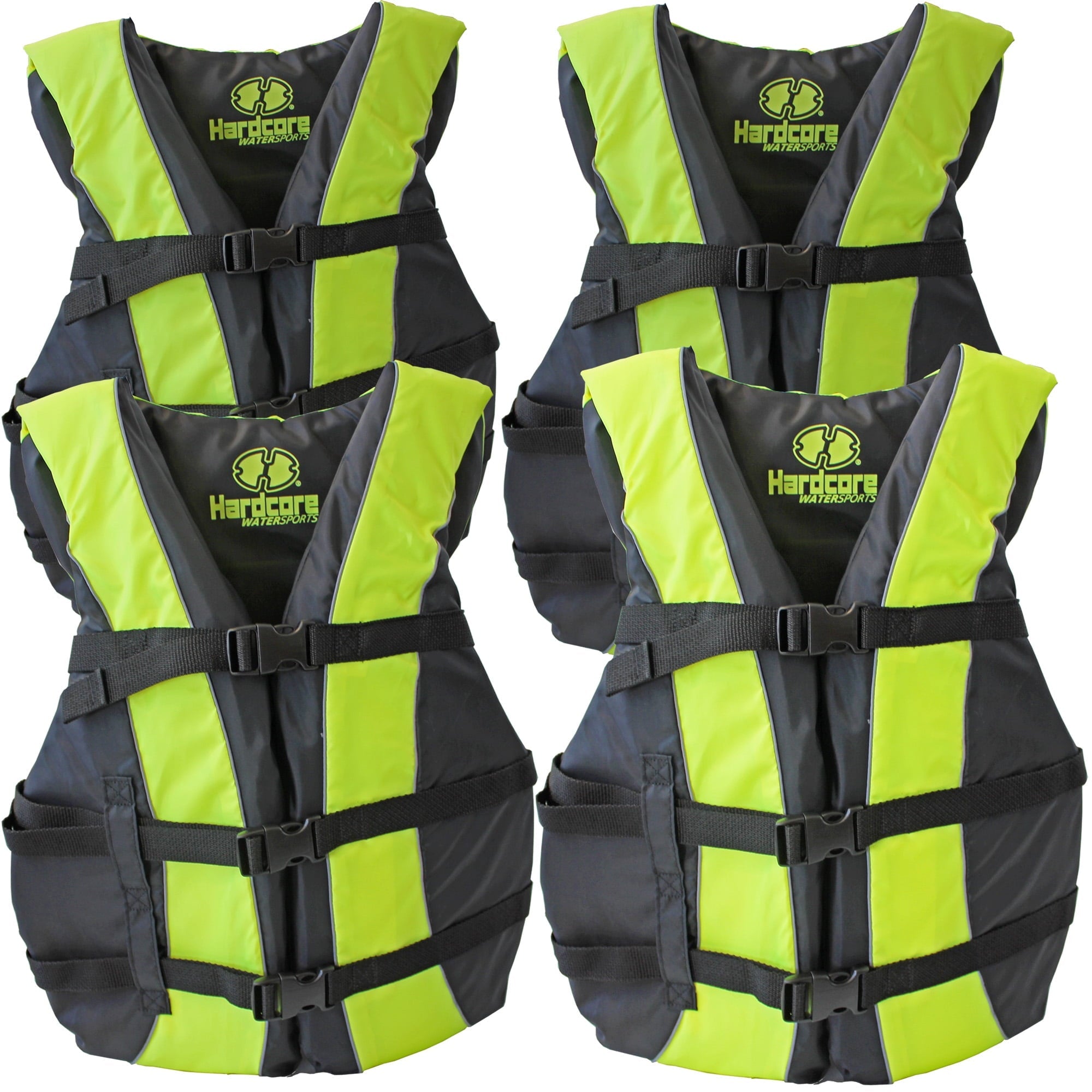 Hardcore Water Sports Hardcore life jacket 4 pack paddle vest for adults; Coast Guard approved Type III PFD life vest flotation device; Jet ski, wakeboard, hardshell kayak lufe jacket; Ideal extra pon