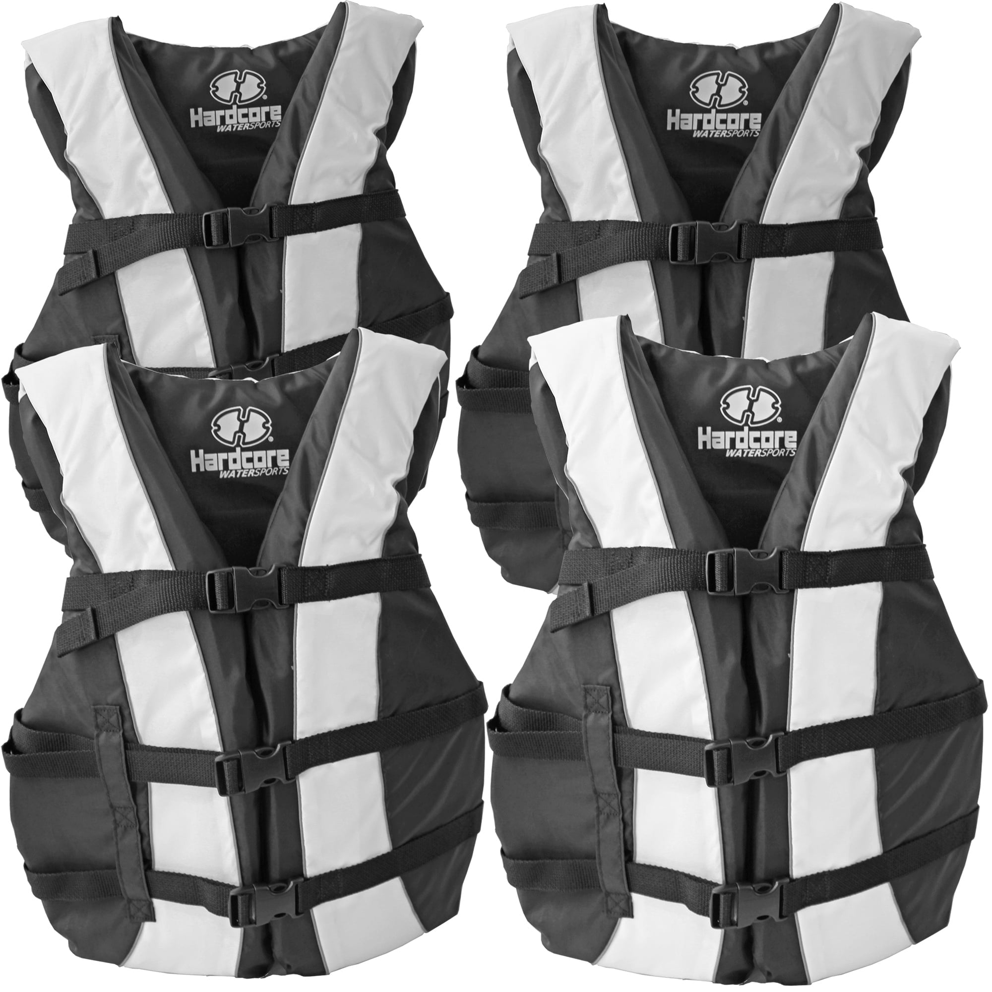 Hardcore Water Sports Hardcore life jacket 4 pack paddle vest for adults; Coast Guard approved Type III PFD life vest flotation device; Jet ski, wakeboard, hardshell kayak lufe jacket; Ideal extra pon