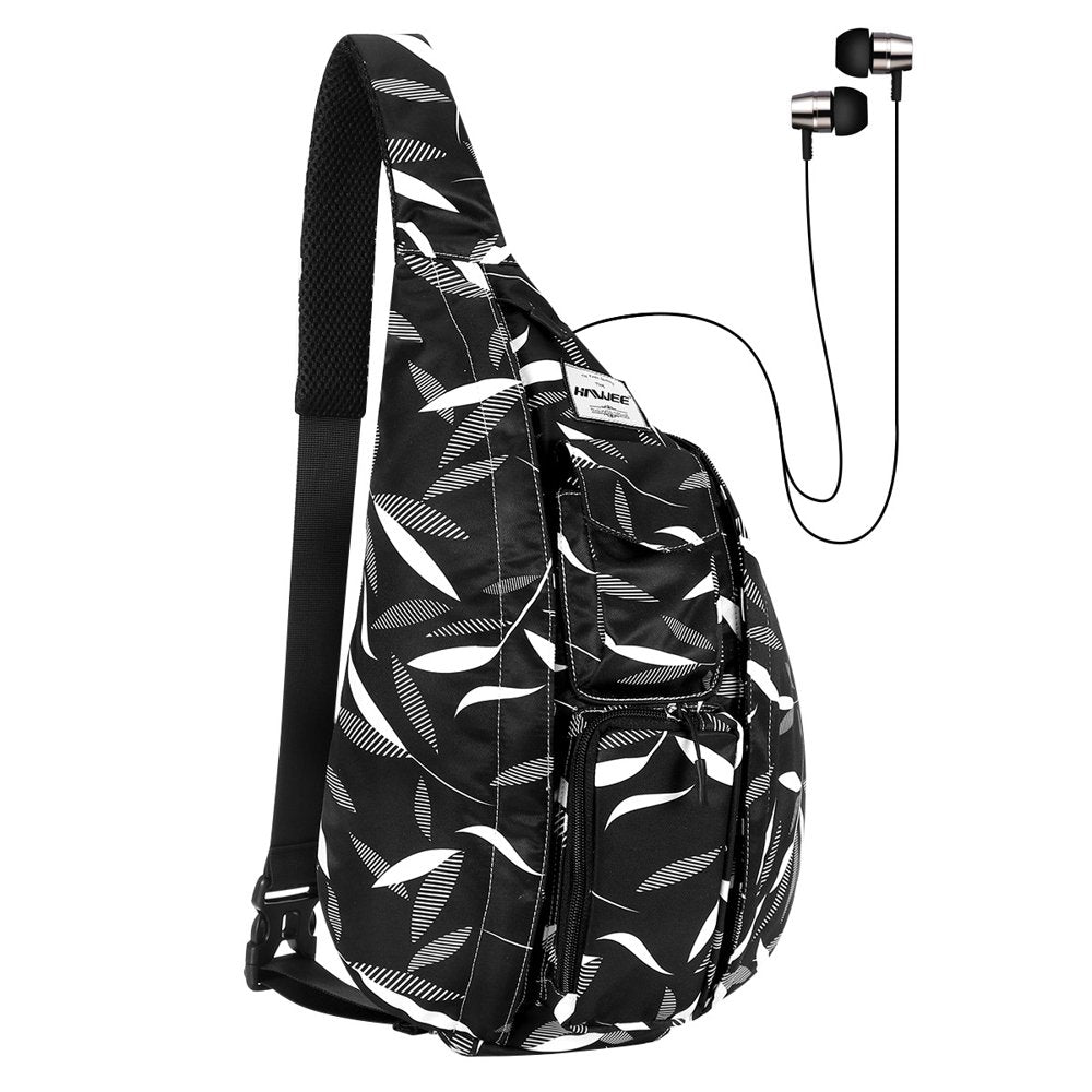 HAWEE Base Camp Bag Hiking Backpack Chest Sling Bag Sports Travel Crossbody Daypack for Women, Light Blue Ripples