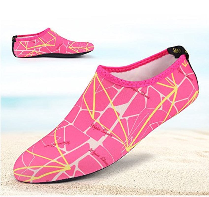 Barefoot Water Skin Shoes, Epicgadget(Tm) Quick-Dry Flexible Water Skin Shoes Aqua Socks for Beach, Swim, Diving, Snorkeling, Running, Surfing and Yoga Exercise (Pink/Yellow, L. US 7-8 EUR 38-39)