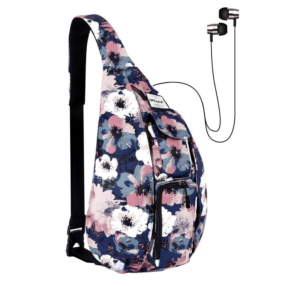 HAWEE Base Camp Bag Hiking Backpack Chest Sling Bag Sports Travel Crossbody Daypack for Women, Light Blue Ripples