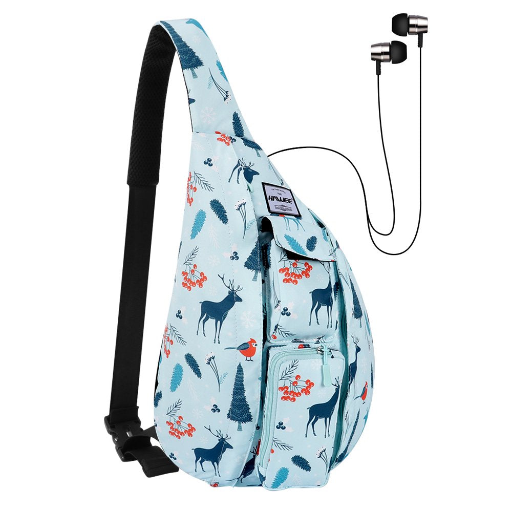 HAWEE Base Camp Bag Hiking Backpack Chest Sling Bag Sports Travel Crossbody Daypack for Women, Light Blue Ripples