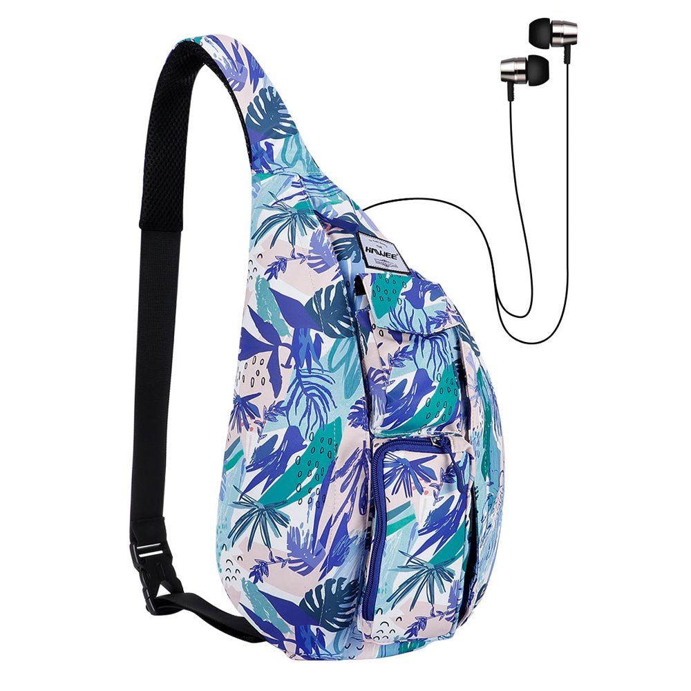 HAWEE Base Camp Bag Hiking Backpack Chest Sling Bag Sports Travel Crossbody Daypack for Women, Light Blue Ripples