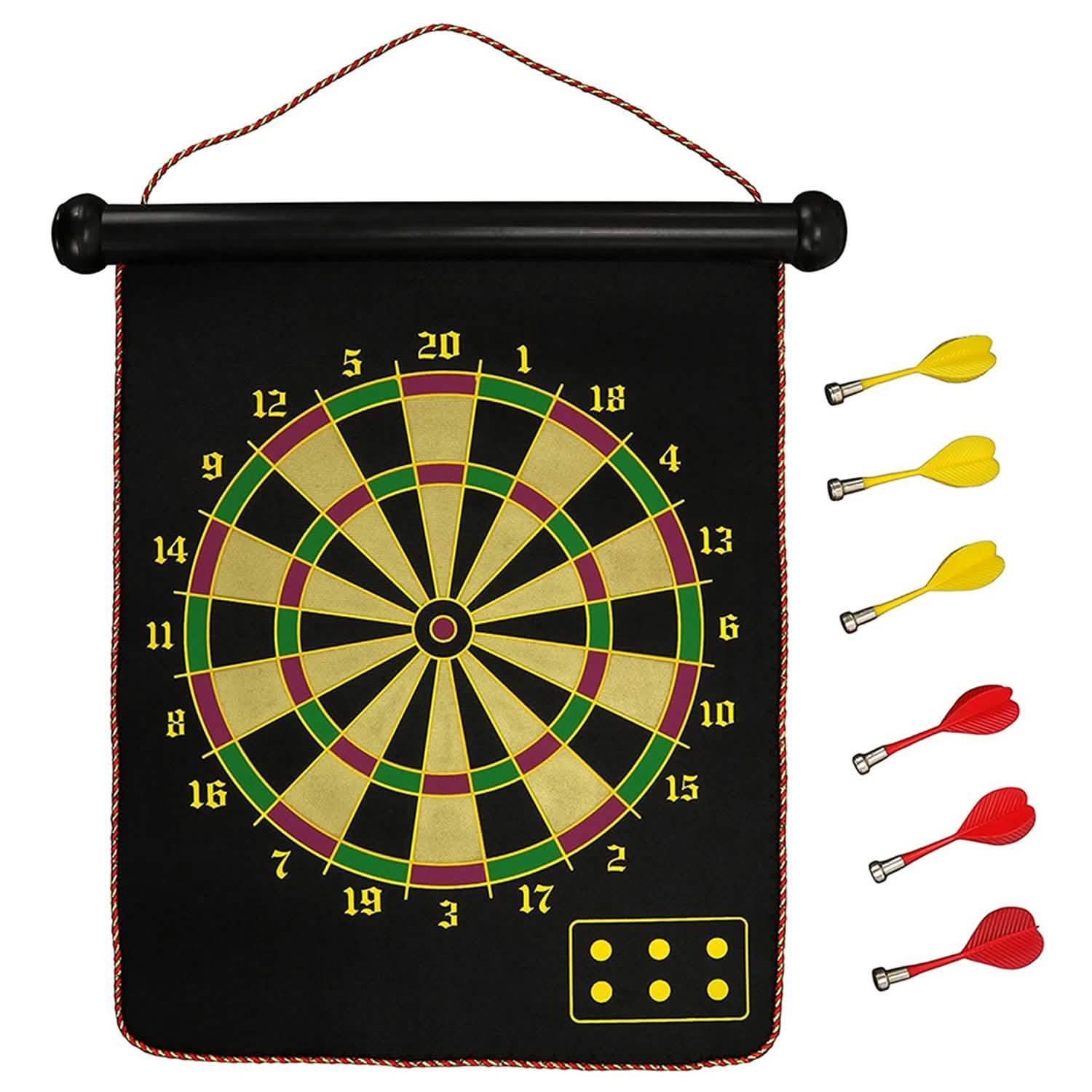 Double Sided Magnetic Roll-Up Dart Board and Bullseye Game