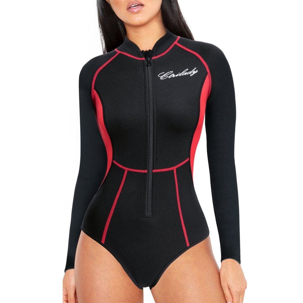 Eleady Women Long Sleeve Swimsuit ,Neoprene Wetsuit, with Front Zipper UV Protection Swimwear for Swimming Diving Snorkeling(Black Large)