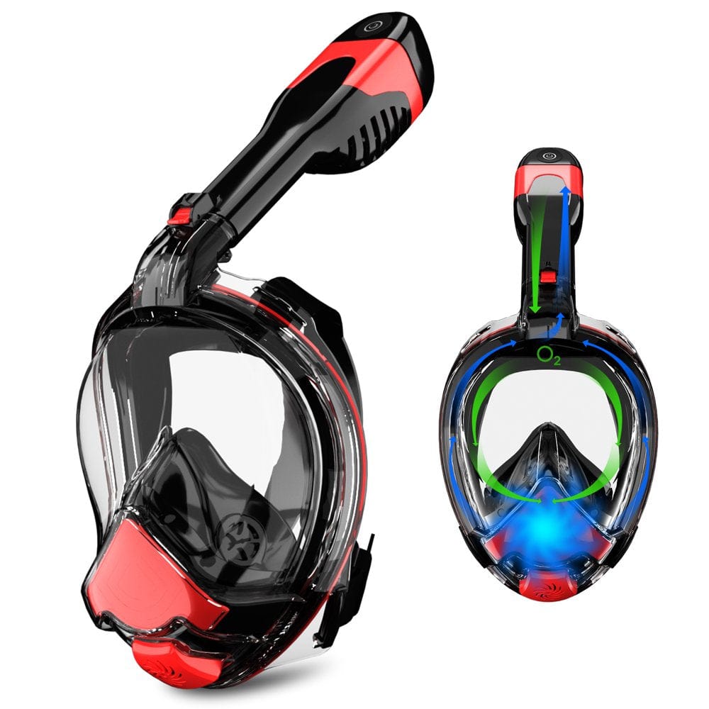 Electric Full Face Snorkel Mask Foldable Snorkeling Gear Smart Breathing Low CO₂ Standard Anti-Fog Snorkeling Mask, 180° Panoramic View with Detachable Camera Mount Snorkeling - Black