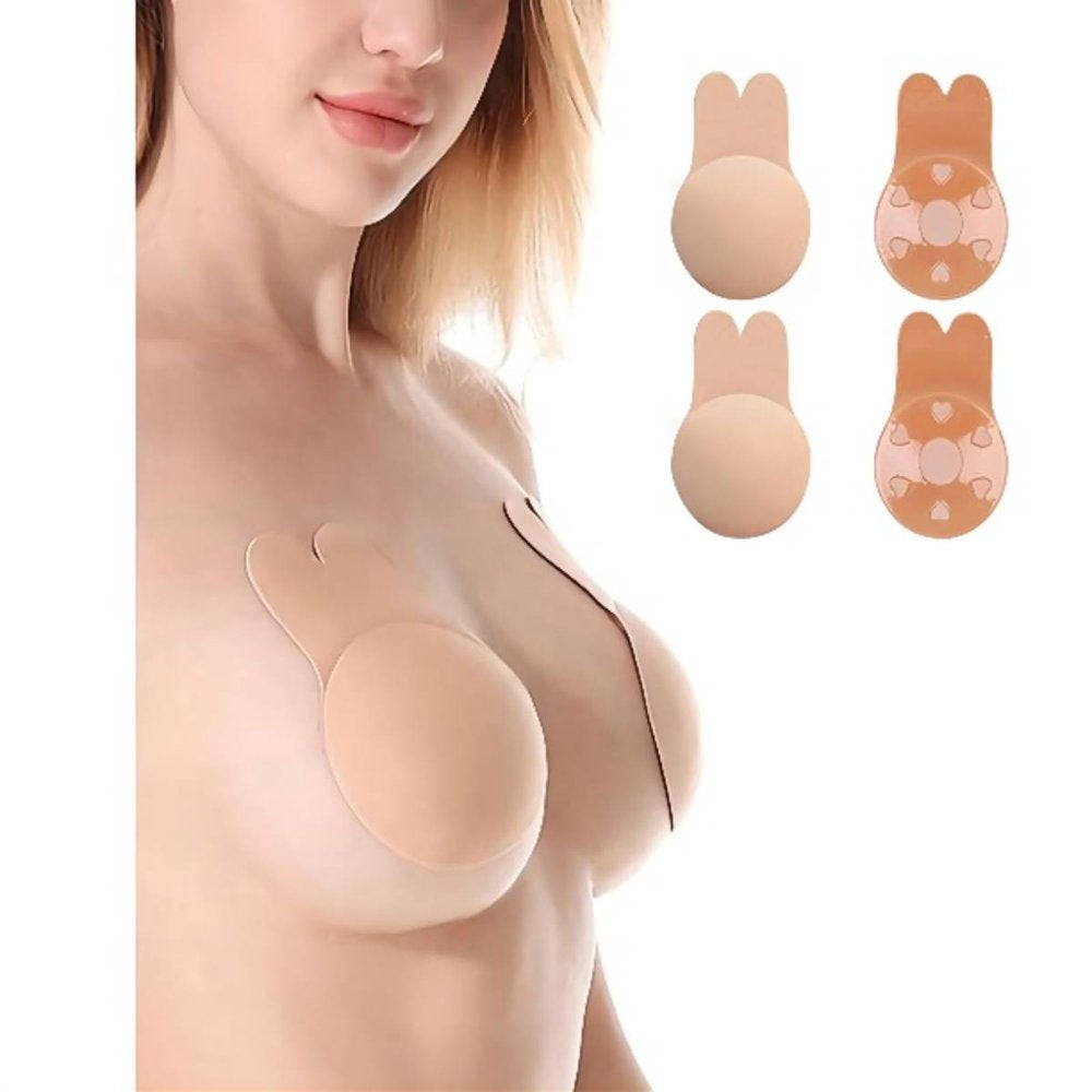 Kyfree 2 Pairs Womens Backless Invisible Bra Strapless Reusable Self-Adhesive Bra Sticky Breast Lift Tape Nipplecovers Beige