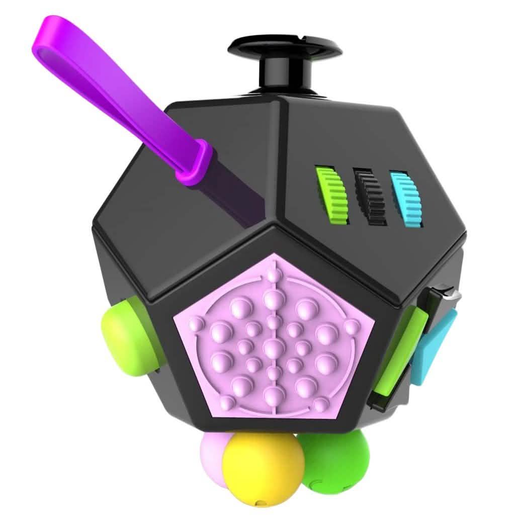Fidget Dodecagon –12-Side Fidget Cube Relieves Stress and Anxiety Anti Depression Cube Toys & Games Black/Colorful - DailySale