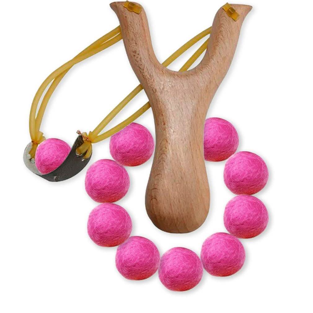 Handcrafted Wood Slingshot With Soft Felt Balls Toys & Games Pink - DailySale