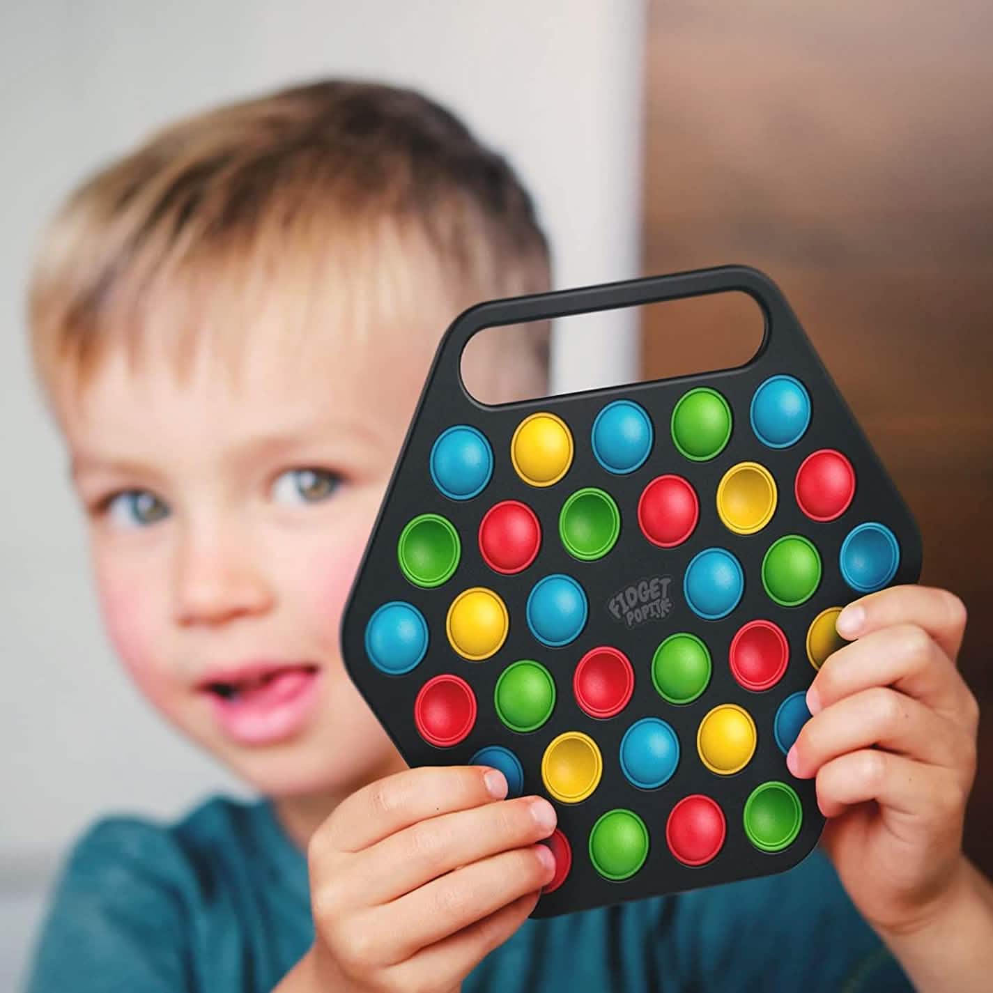 Hard Shell Pop it Fidget Toy Board with Carrying Handle for Adults & Kids