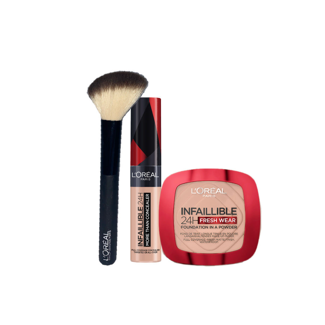 L'Oreal Paris Powder X Concealer Bundle + Free Brush At 20% Off